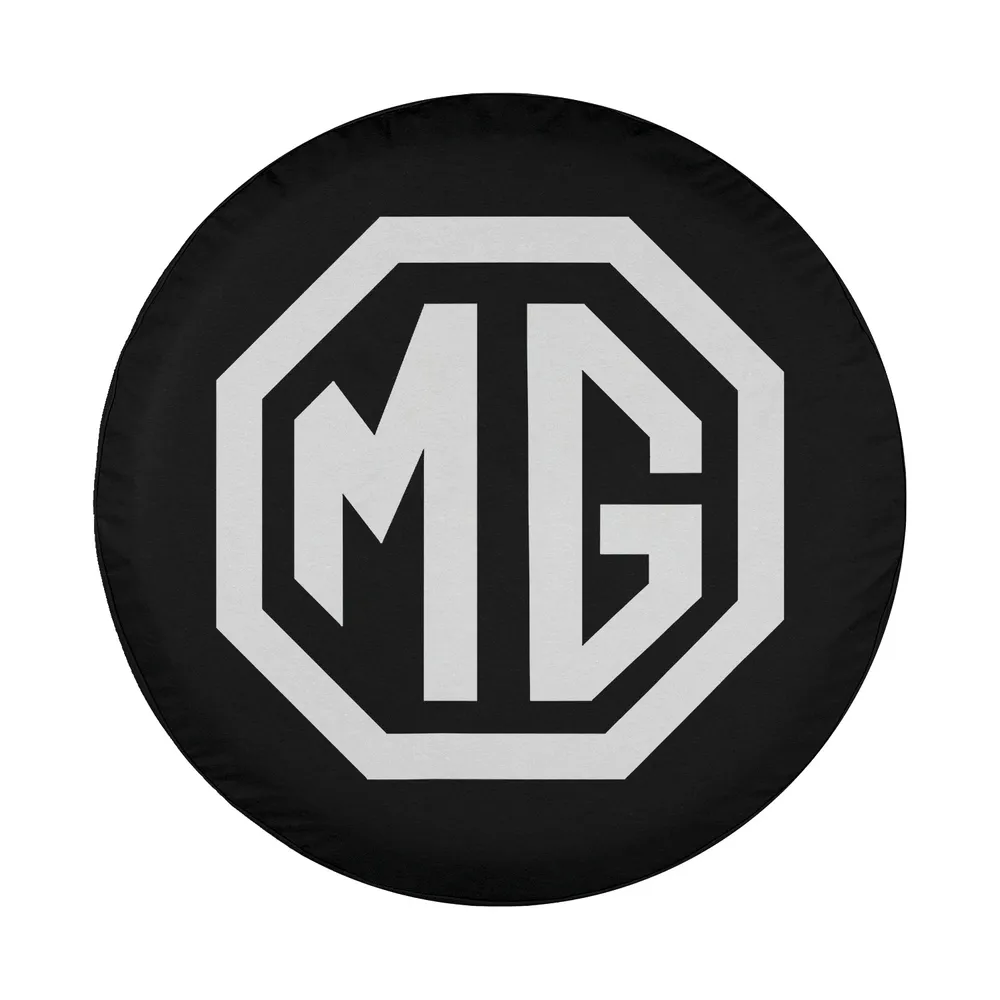 MG octagon logo British Motor Heritage design spare tire cover closeup