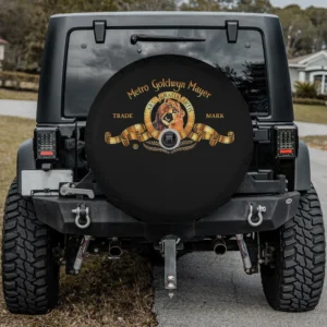 MGM classic lion logo gold banner spare tire cover with camera hole for Ford Bronco Sport