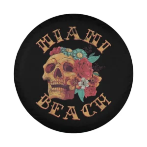 miami beach florida tattoo skull floral design for spare tire cover
