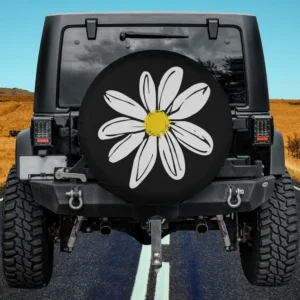 Minimal daisy flower graphic floral spare tire cover on utility trailer