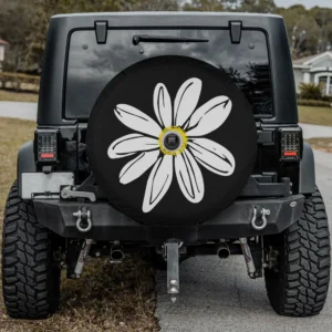 Minimal daisy flower graphic floral spare tire cover with camera hole option
