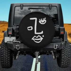 Minimalist abstract line art feminine face spare tire cover for Ford Bronco Sport, no camera hole
