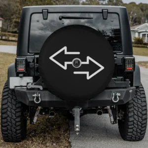 Minimalist double arrow bi pride symbol spare tire cover with camera hole for RV or SUV