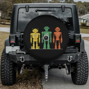 Minimalist binary robots coding geek spare tire cover with backup camera hole for Jeep, RV, trailer