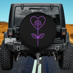 Minimalist heart flower purple Alzheimer's awareness spare tire cover no camera hole