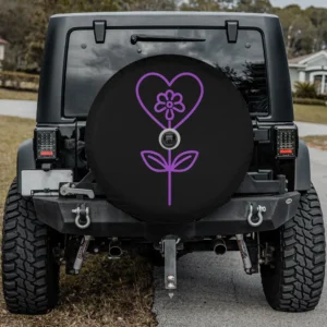 Minimalist heart flower purple Alzheimer's awareness spare tire cover with camera hole