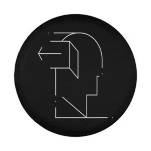 Minimalist line head arrow mind doorway graphic art for spare tire cover