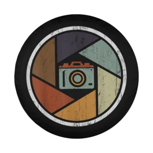 Minimalist retro camera aperture photographer design for spare tire cover