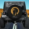 Minimalist zen monk and dog peace spare tire cover with gold brushstroke circle for Jeep and SUV