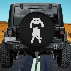 Minimalistic black cat hug silhouette spare tire cover with no camera hole for Jeep