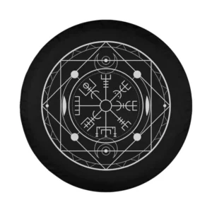Modern Celtic Vegvisir Rune Nordic Compass line art design for spare tire cover