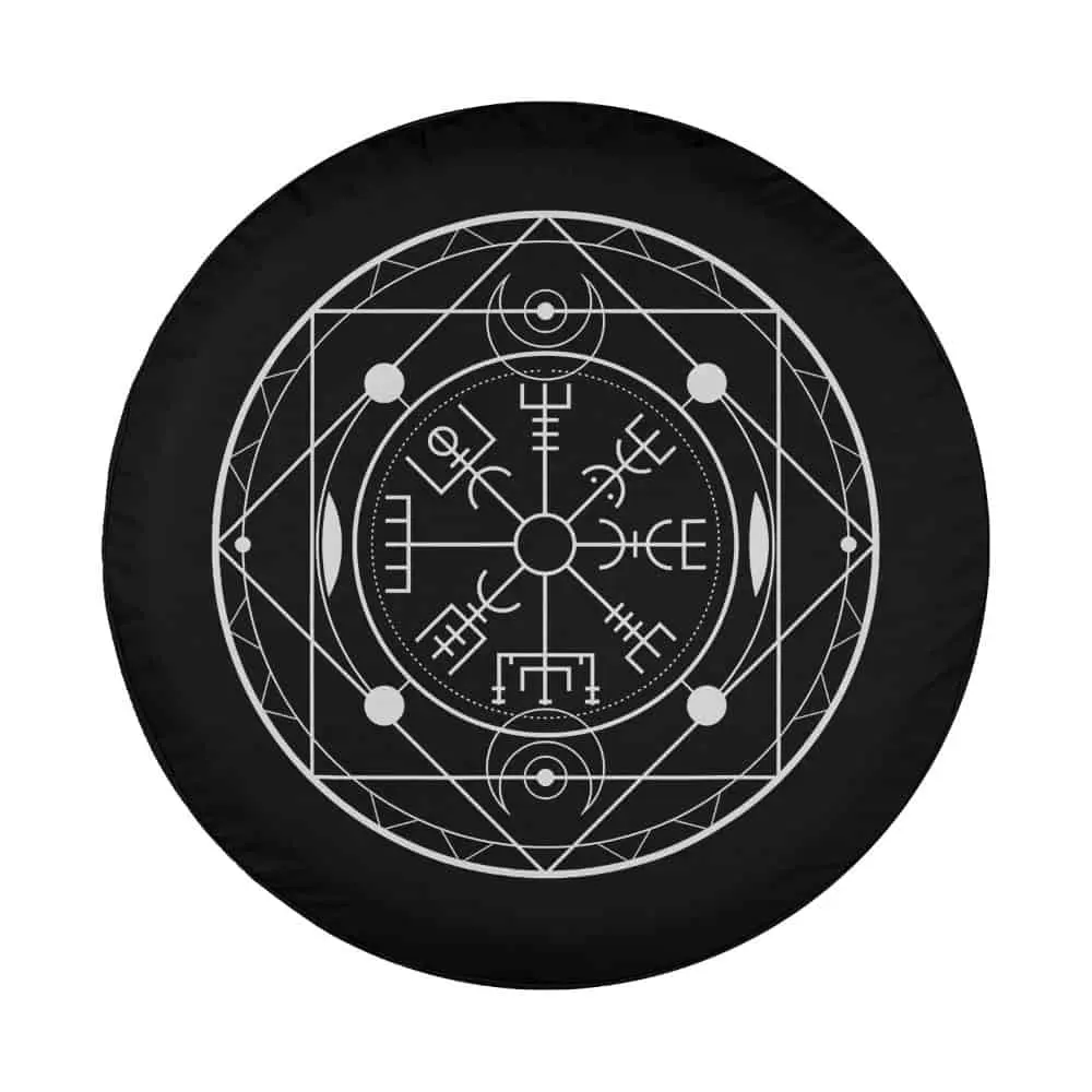 Modern Celtic Vegvisir Rune Nordic Compass line art design for spare tire cover
