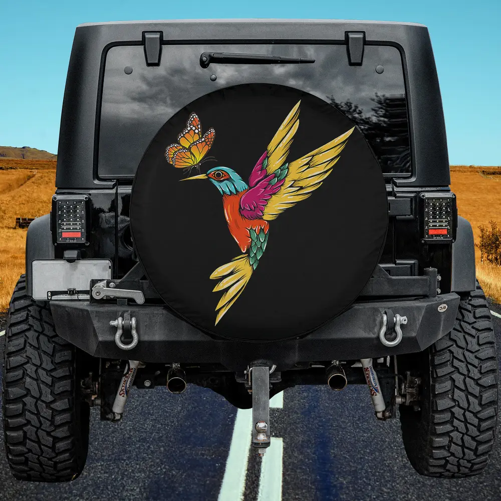 Monarch Butterfly Colorful Hummingbird Spare Tire Cover No Camera Hole