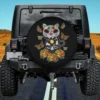Monarch butterfly marigold sugar skull cat spare tire cover with no camera hole for Jeep and SUV