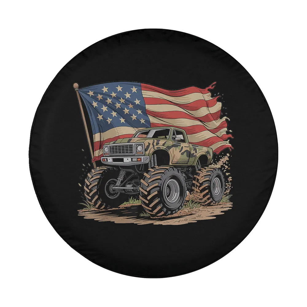 Monster truck American camo USA flag design for spare tire cover