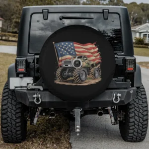 Monster truck American camo USA flag spare tire cover with camera hole