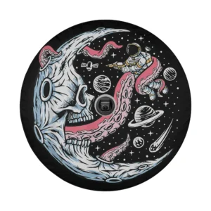 Moon skull tentacle astronaut octopus space scene design for spare tire cover