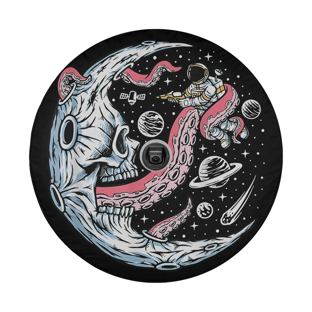 Moon skull tentacle astronaut octopus space scene design for spare tire cover