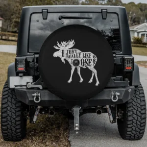 Moose silhouette funny text spare tire cover with camera hole for RV Jeep SUV