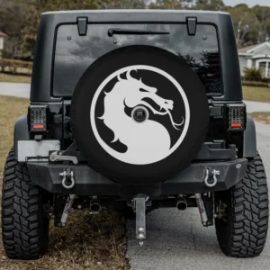 Black circle dragon logo Mortal Kombat spare tire cover with camera hole