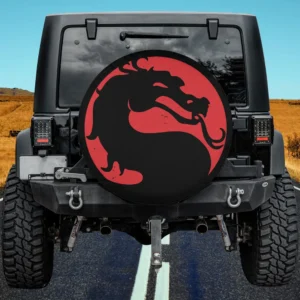 vintage black distressed red dragon mortal kombat spare tire cover with no camera hole