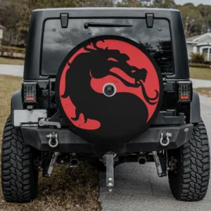 vintage black distressed red dragon mortal kombat spare tire cover with camera hole