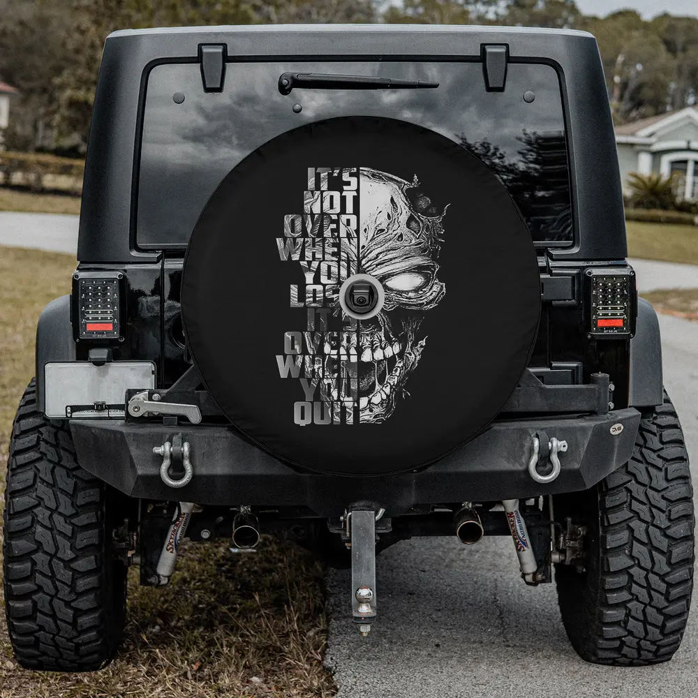 motivational quote cracked skull halloween spare tire cover with camera hole