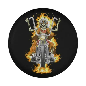 Motorcycle skeleton motorcyclist flames design for spare tire cover