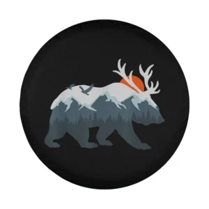mountain bear antlers orange sun graphic design for spare tire cover