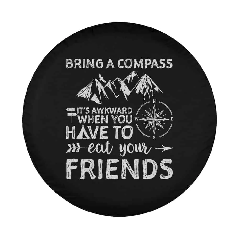 Chalk mountain and compass with funny quote spare tire cover design art