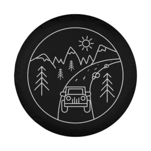 mountain trail jeep sun line art minimalist design for spare tire cover