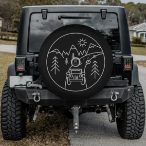 mountain trail jeep sun line art spare tire cover with camera hole for Jeep RV