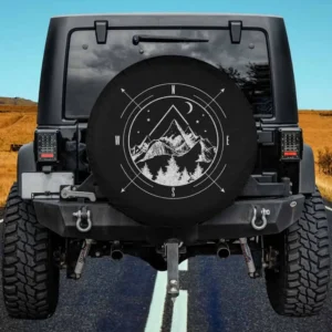 Mountains compass pine trees hiker camper spare tire cover no camera hole for Jeep RV SUV Truck