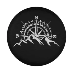Mountains compass rose adventure sports design graphic for spare tire cover