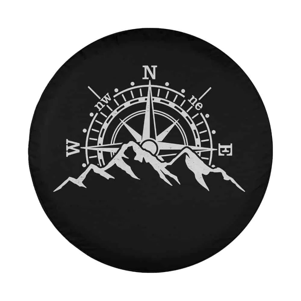 Mountains compass rose adventure sports design graphic for spare tire cover