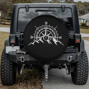 Mountains compass rose adventure sports spare tire cover with backup camera hole for Bronco