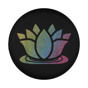 multicolor feather lotus flower yoga meditation design closeup