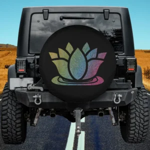 multicolor feather lotus flower yoga meditation spare tire cover no camera hole