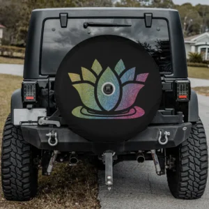 multicolor feather lotus flower yoga meditation spare tire cover with camera hole