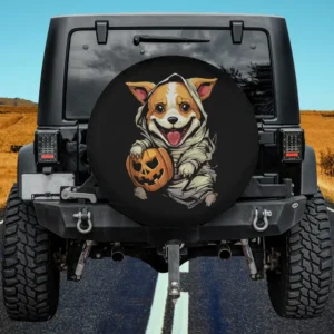 Mummy costume jack-o-lantern corgi Halloween spare tire cover with no camera hole