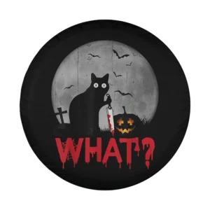 murderous black cat with bloody knife and jack-o-lantern halloween design only