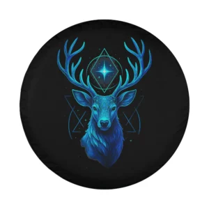 mystic geometric deer glowing star digital art for spare tire cover