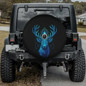mystic geometric deer glowing star spare tire cover with camera hole