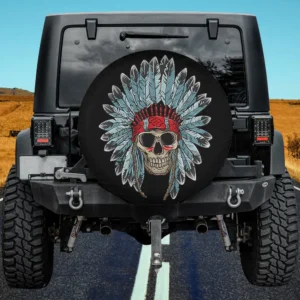 Native American skull with Indian feathers spare tire cover no camera hole