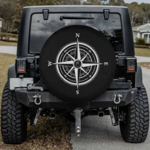 Nautical compass black outline spare tire cover for Ford Bronco Sport with camera hole