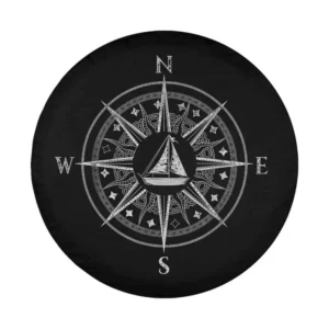 Hand-drawn nautical compass and sailboat design for spare tire cover