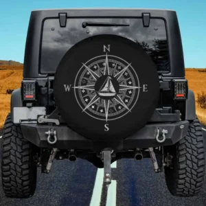 Nautical compass and sailboat adventure spare tire cover for Ford Bronco Sport, no camera hole