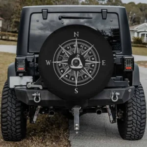 Nautical compass and sailboat adventure spare tire cover for Ford Bronco Sport with camera hole