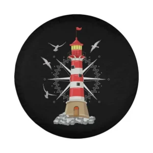 Red lighthouse, compass, and seagulls graphic for Bronco Sport spare tire cover