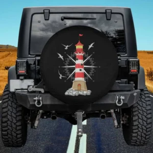 Nautical compass and seagulls with red lighthouse spare tire cover for Ford Bronco Sport